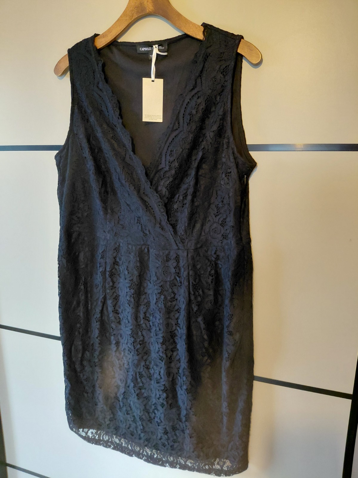 Capsule Black Lined Lace Wrap Top Knee-length Dress Size 18 Bnwt
