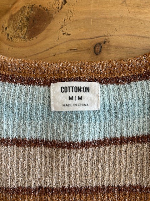 COTTON:ON brown/tan/baby-blue v-neck sweater vest – sz Medium (LOTS of stretch)