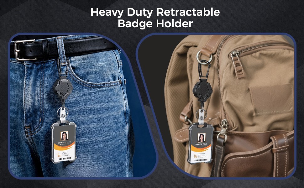 2 Pack Retractable Keychain with ID Card Holder, Heavy Duty Carabiner Badge Hold