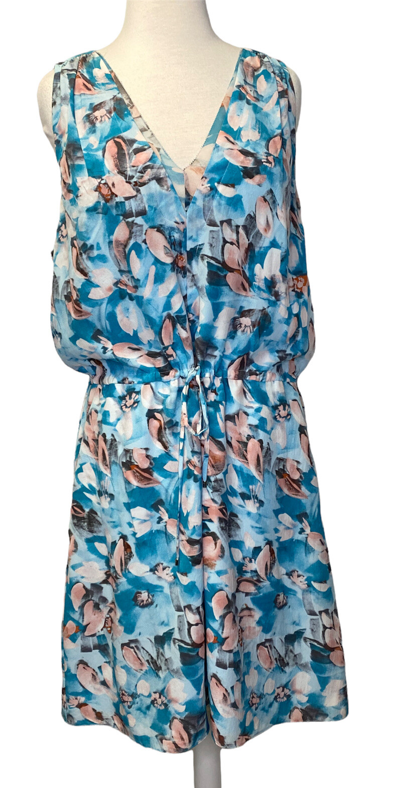 Rebecca Taylor Poolside Aloha Silk Drawstring Waist Fully Lined Blue Dress 10