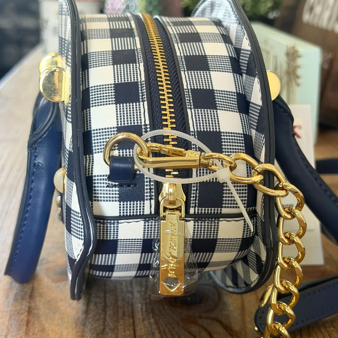 Betsey Johnson BM30800 Blue Gingham Fish Crossbody Bag Purse NEW RELEASE NWT