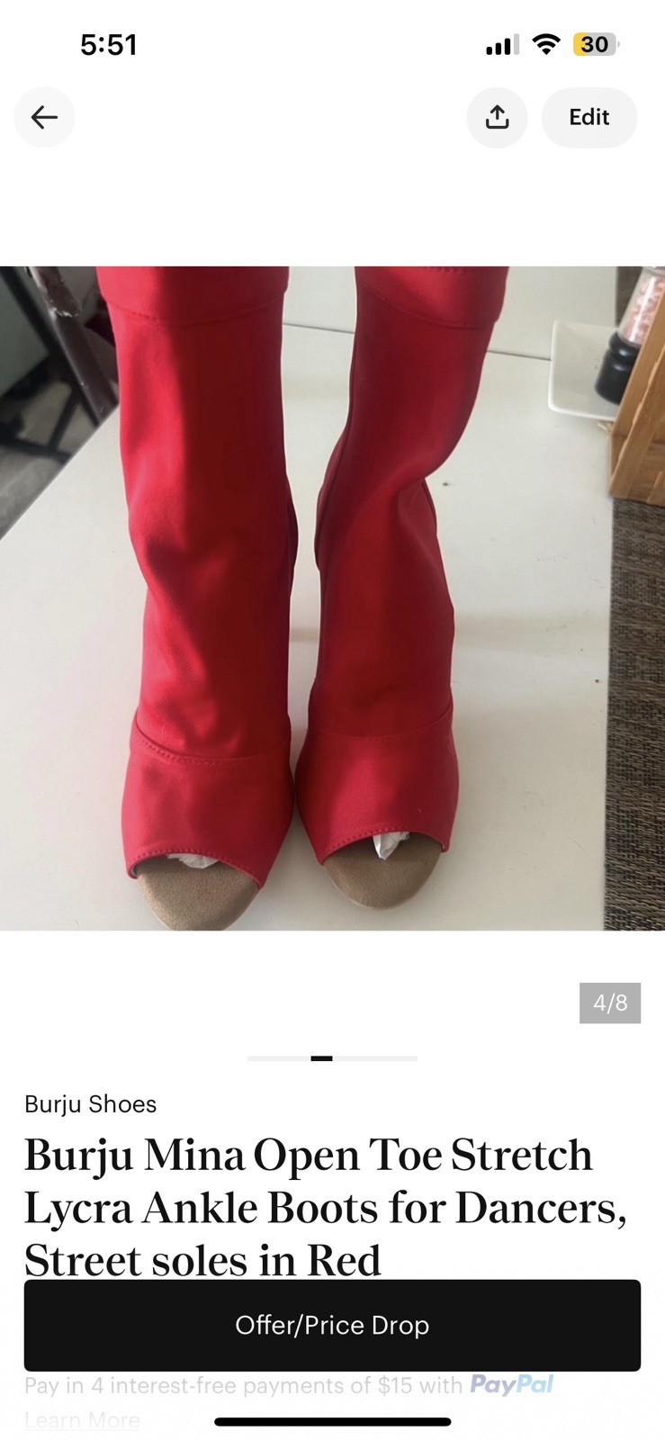 Burju Mina Women’s Red Open Toe Stretch Lycra Ankle Bootie Zip Stiletto 5.5