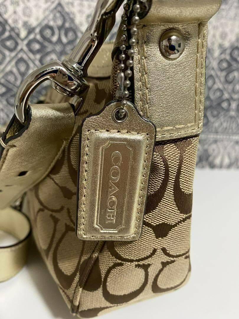 COACH Signature Monogram Canvas Leather Crossbody Shoulder Bag Brown 31cm W Auth