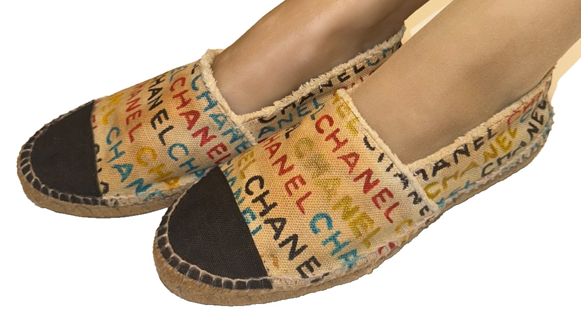 Chanel Espadrilles Logo Graffiti Multicolored Flats Size 42