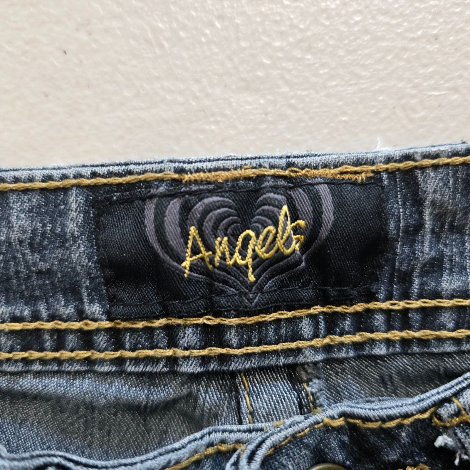 Angels Jeans Juniors 3 / 28 Blue Flare Raw Hem Ankle Embordered Sequin Bejeweled