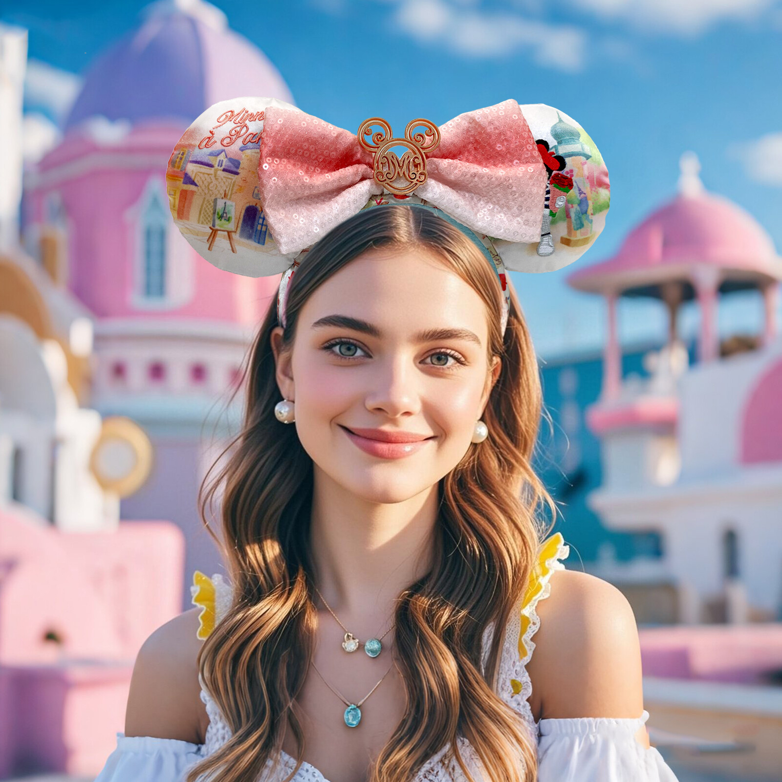 Disney-Park’s Epcot France Paris Minnie Mickey Mouse Ears Bow Headband Rose US