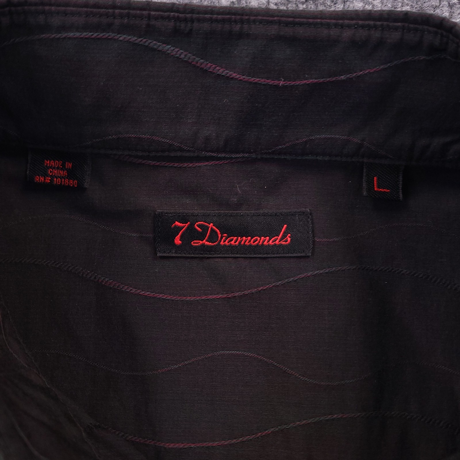 7D 7 Diamonds Shirt Mens Large Black Abstract Wavy Stripe Cotton Polyester