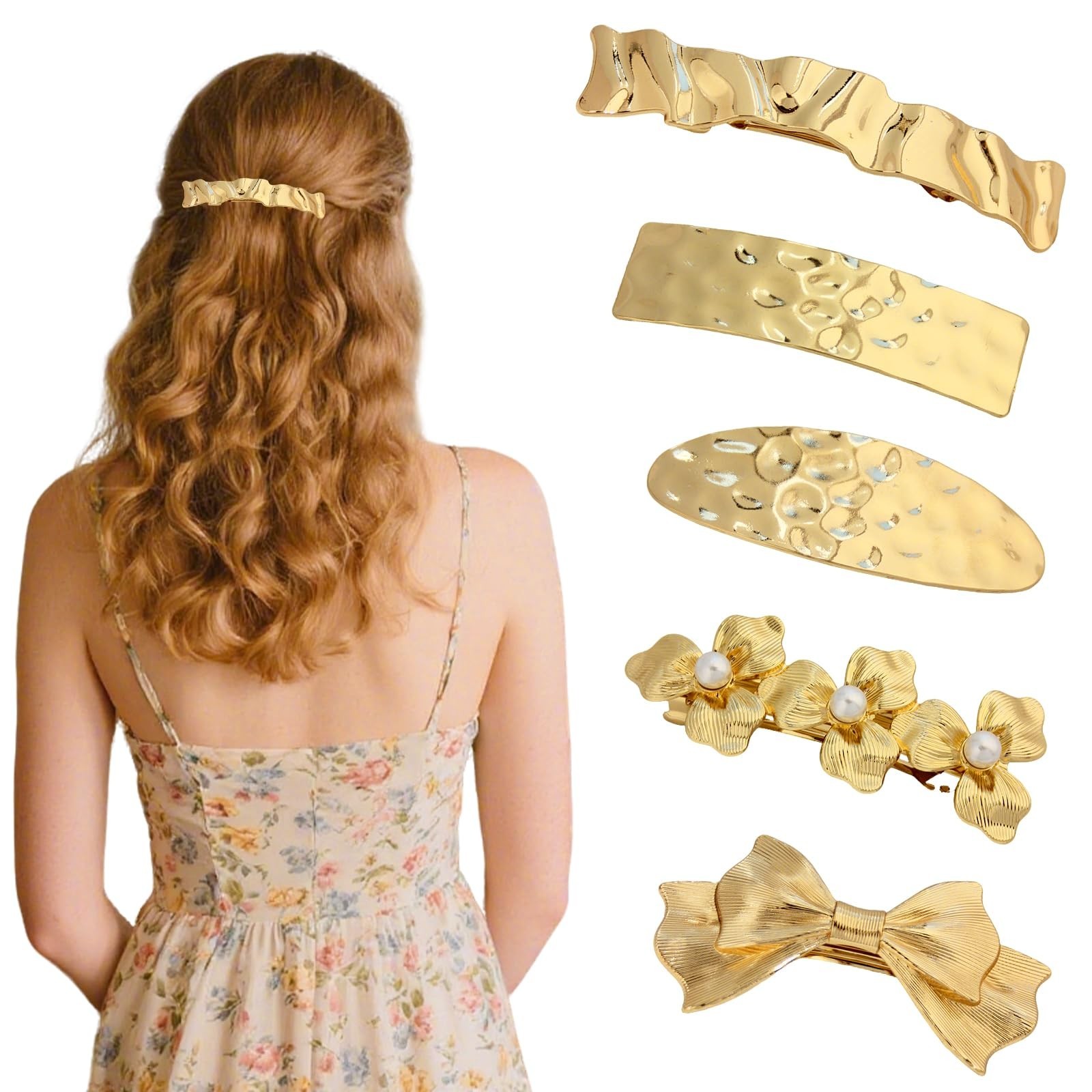 5 Pcs Hair Barrettes for Women,Barrettes for Fine Thin Thick Hair,Metal Relie…