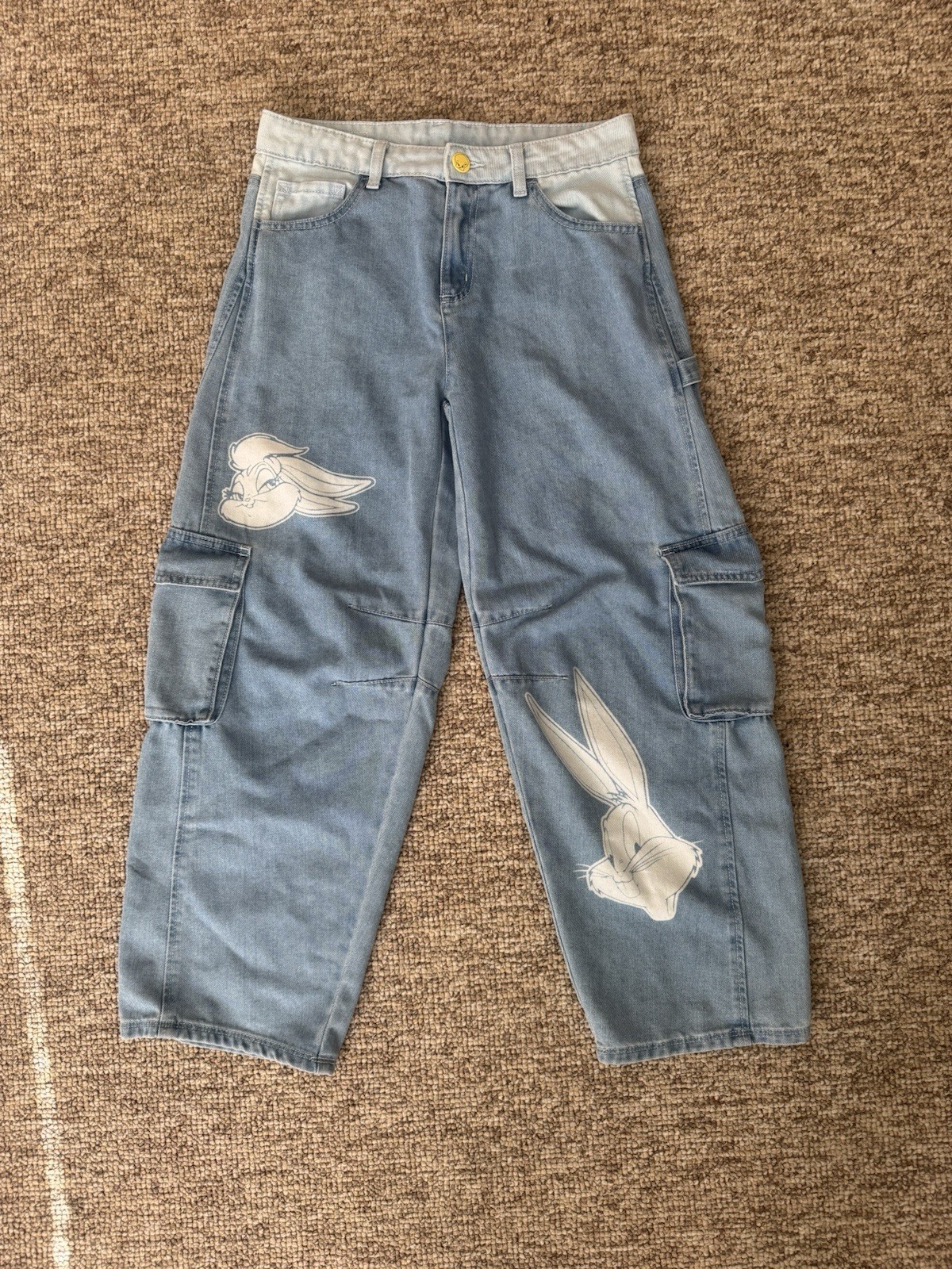 Justice Looney Tunes Y2K Girls Cargo Jeans Size 18 Tweety Bugs Bunny (Women 2)