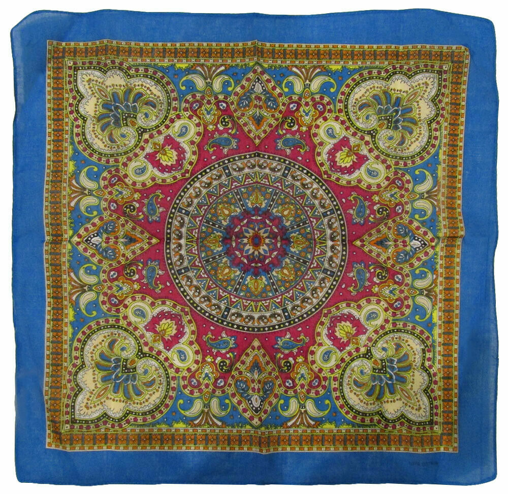 (2 Pack) 22″x22″ Ornate Paisley Mosaic Multi Color Blue 100% Cotton Bandana