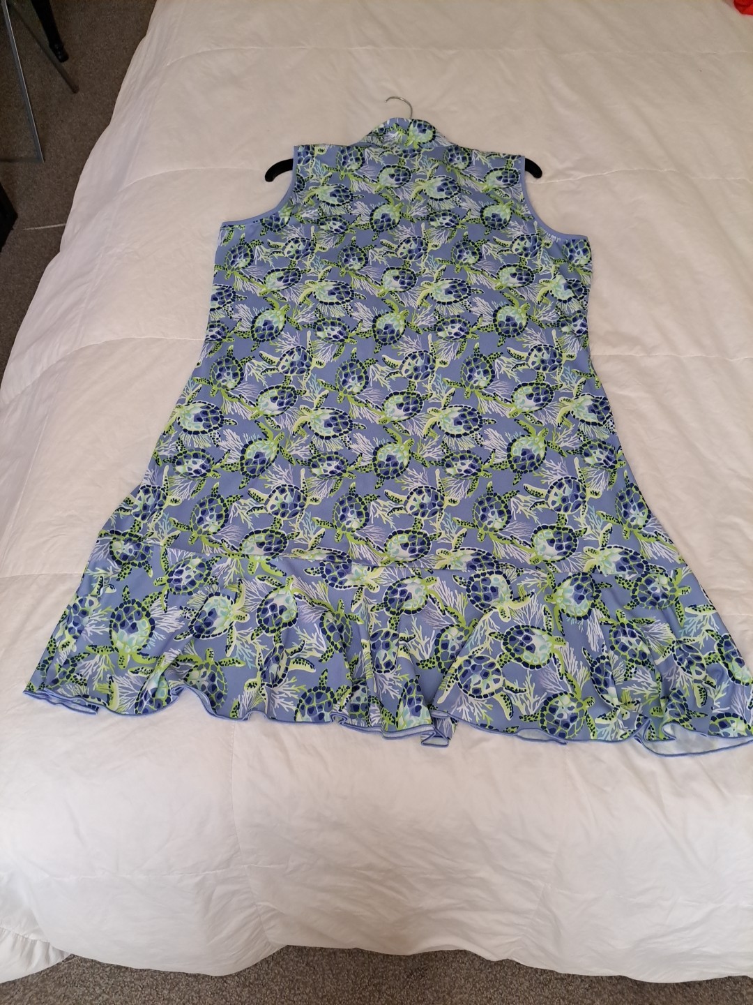 Ana Claire Lexi Dress Turtles XL Blue Green Excellent Condition Returns Accepted