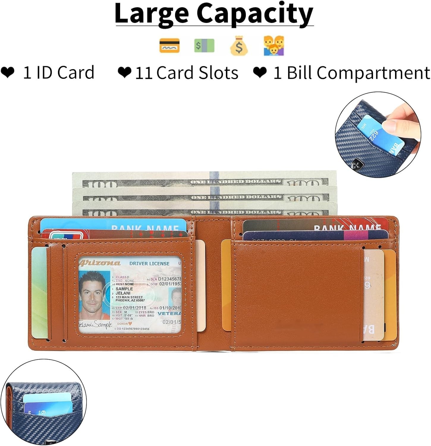 Mens Wallet Leather Credit Card Holder Slim Bifold RFID Blocking Front Pockets M
