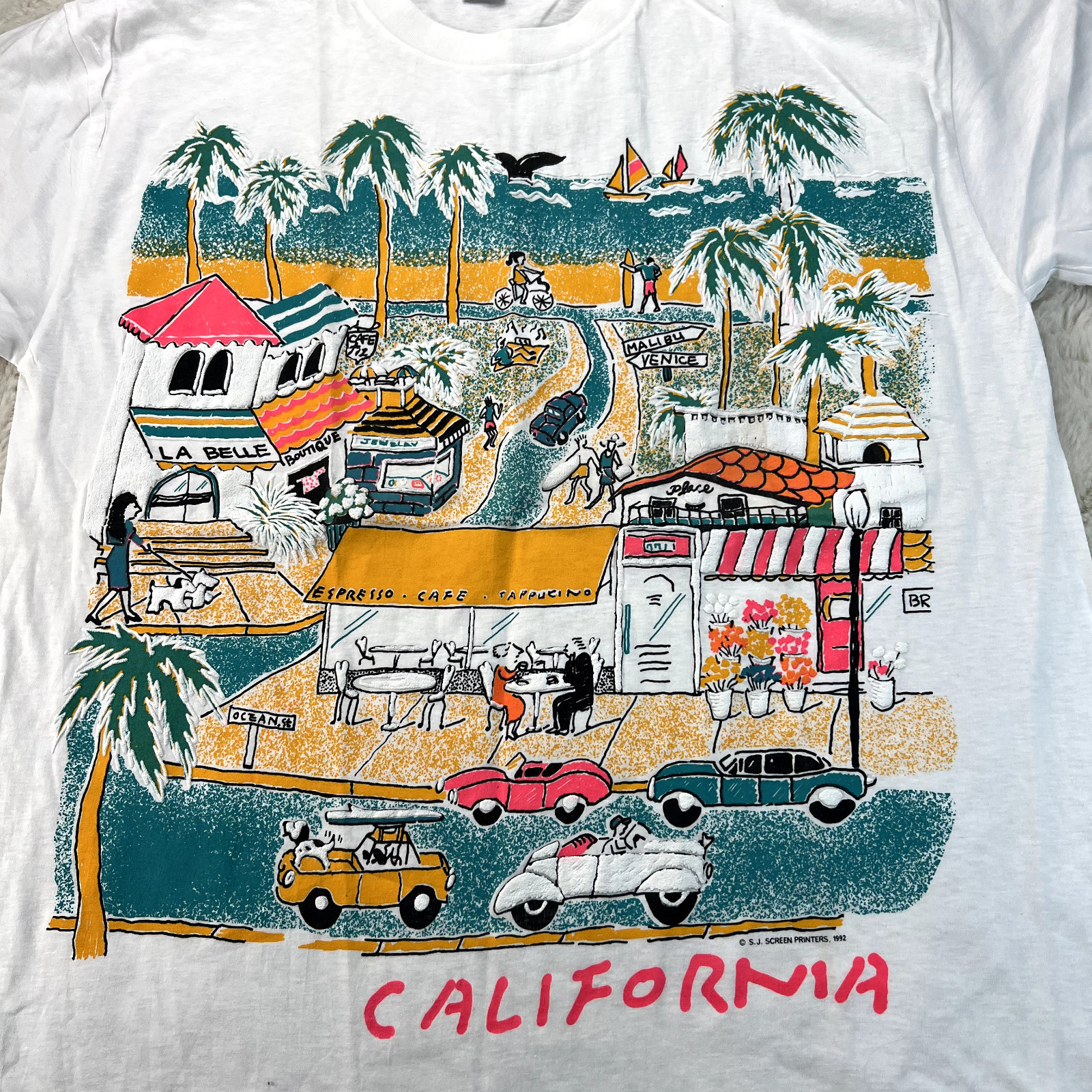 Vintage J. Screen Printers 1992 Mens XL White Venice Malibu California T-Shirt