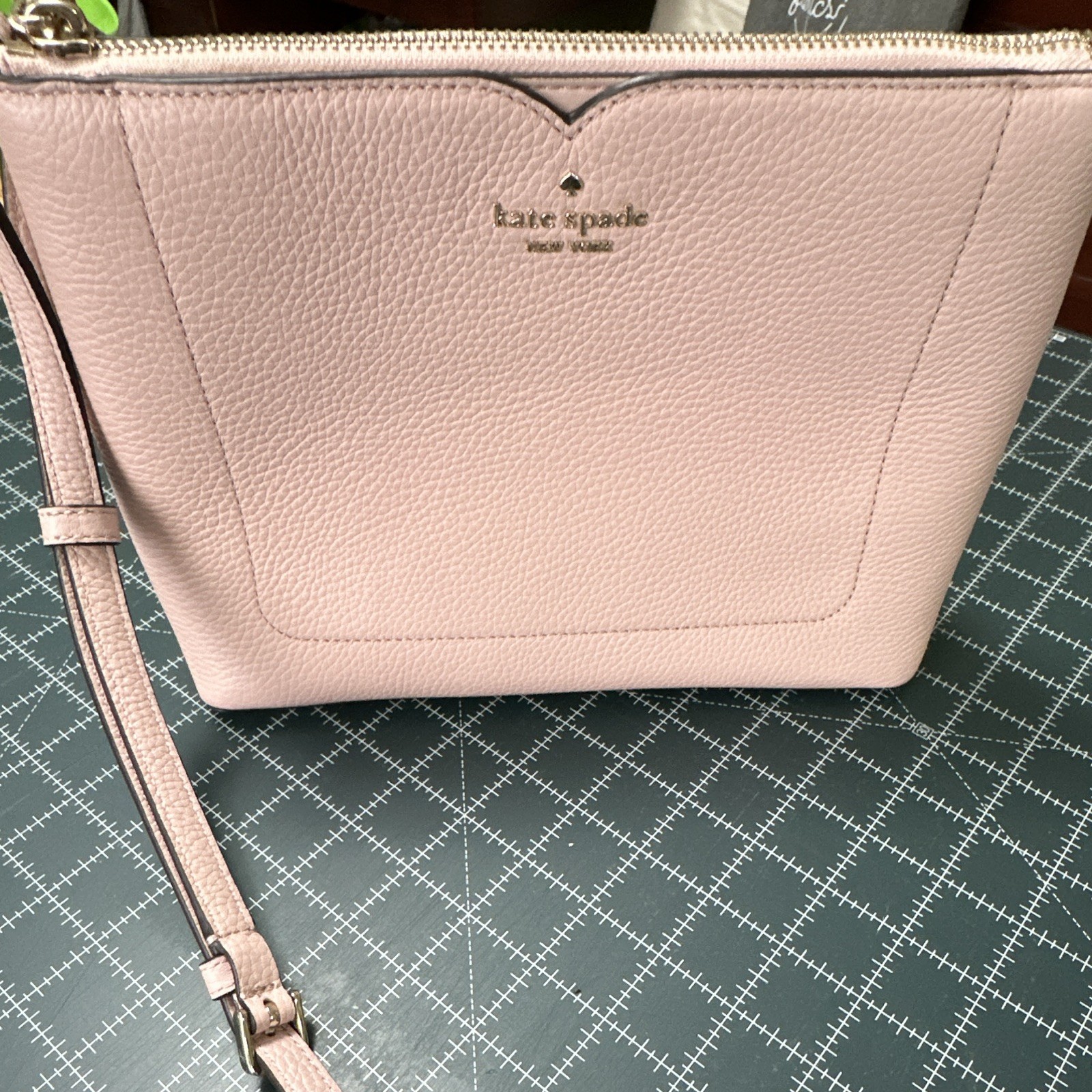 kate spade new york Pink Pebbled Zip Small Crossbody, Adjustable Strap, Gold