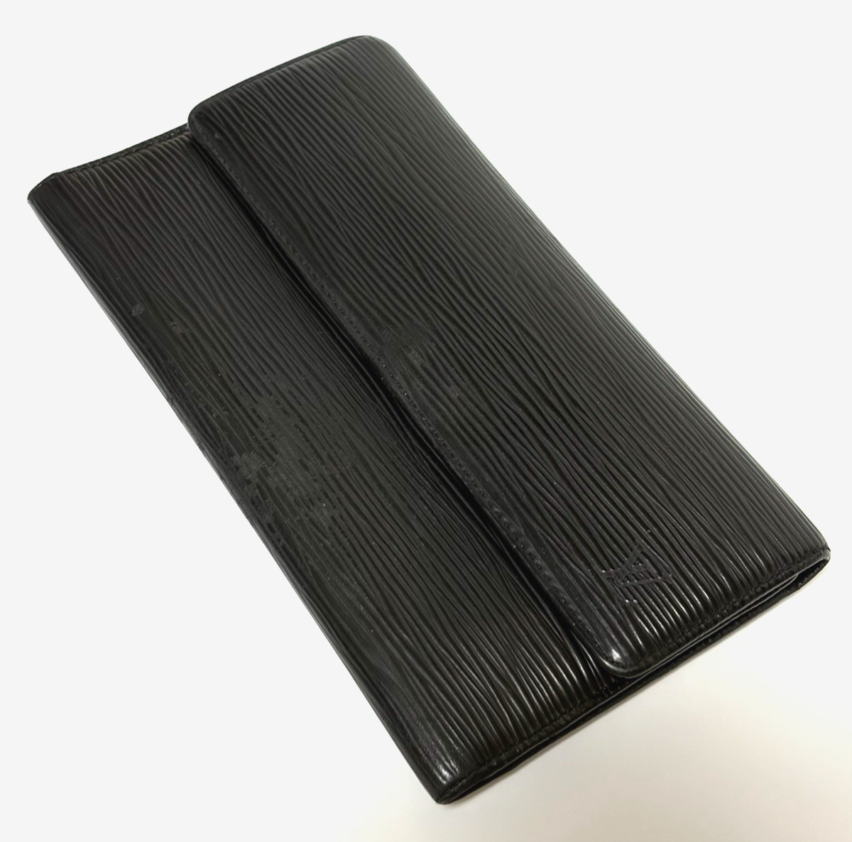 Louis Vuitton Black Epi Leather Long Wallet Tri-fold Wallet Made in Spain