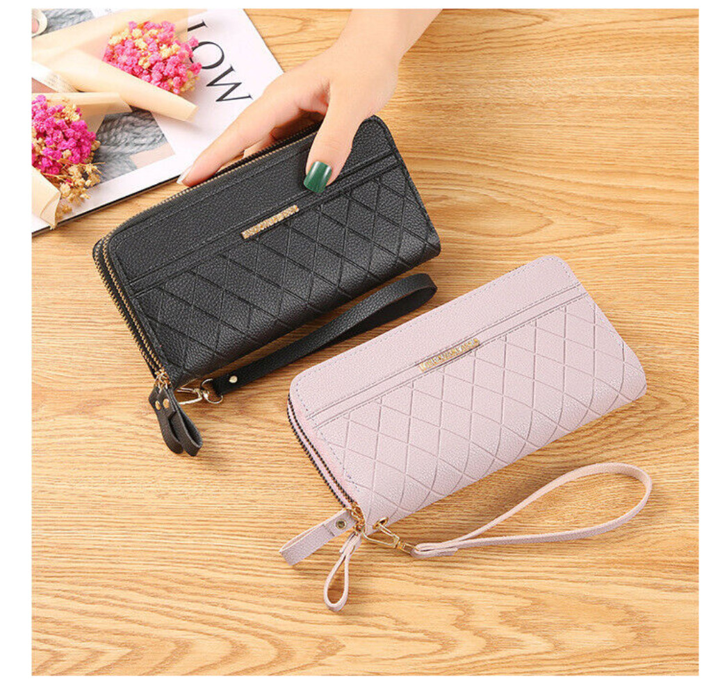 Women‘s Large Capacity Leather Wristlet Clutch Wallet Long Cell Phone Bag Zipper