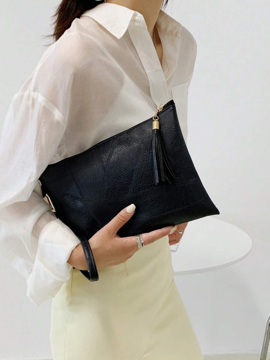 Vintage Jacquard Splicing Square Bag Women PU Leather Crossbody Purse Medium
