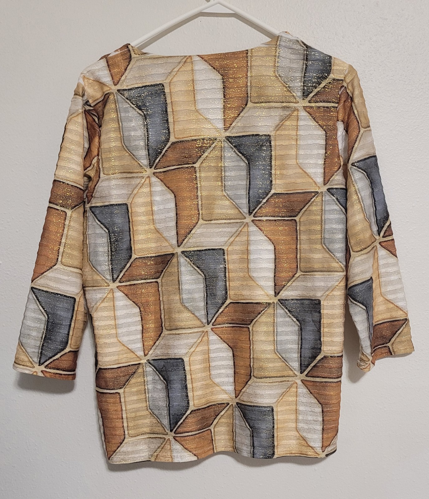 Alfred Dunner Size S Women’s Art Deco Geometric Square Neck Blouse 3/4 Sleeves