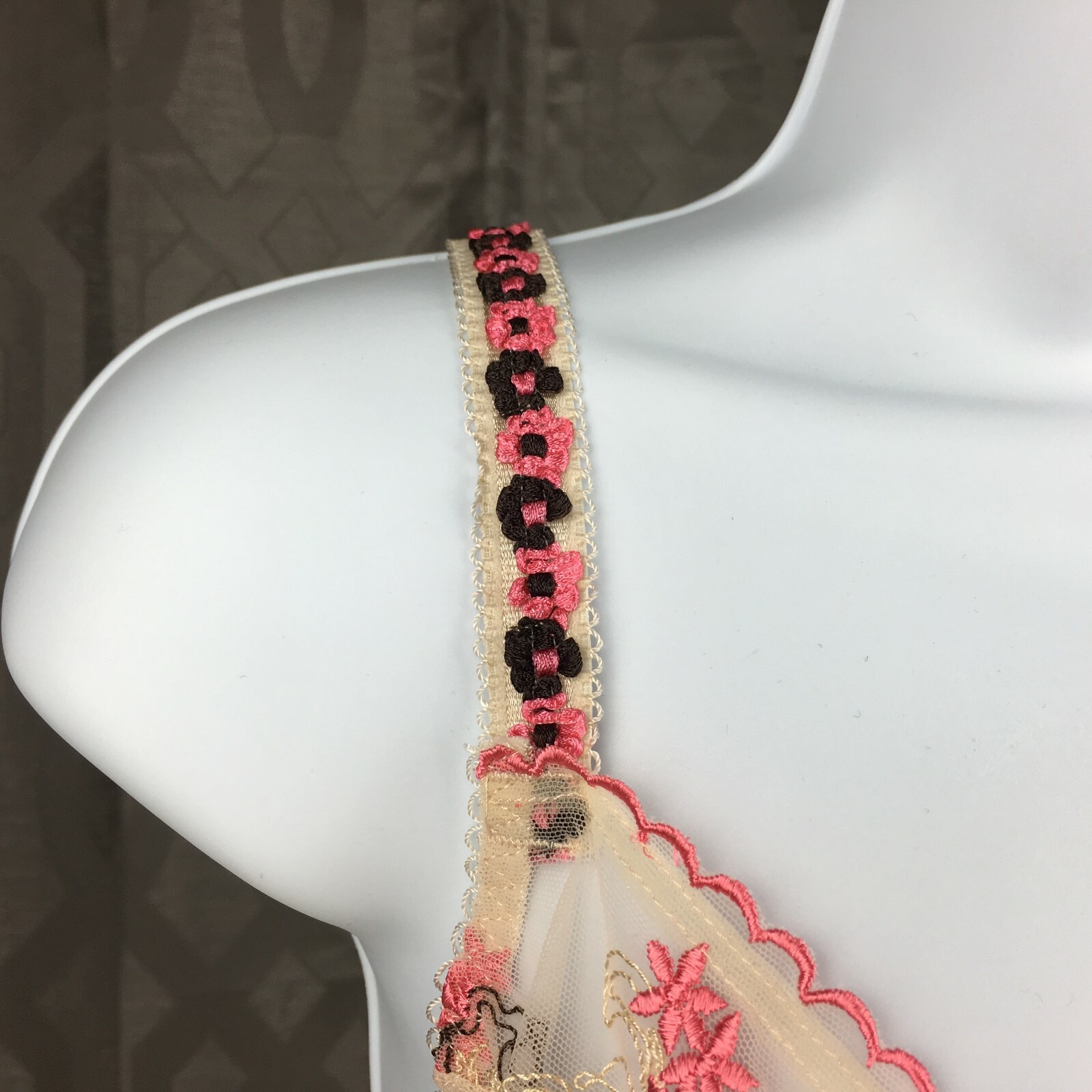 Ruby Pink KEIA Sexy Lingerie Sheer w Embroidered Lace Underwire Bra – Ivory/Pink