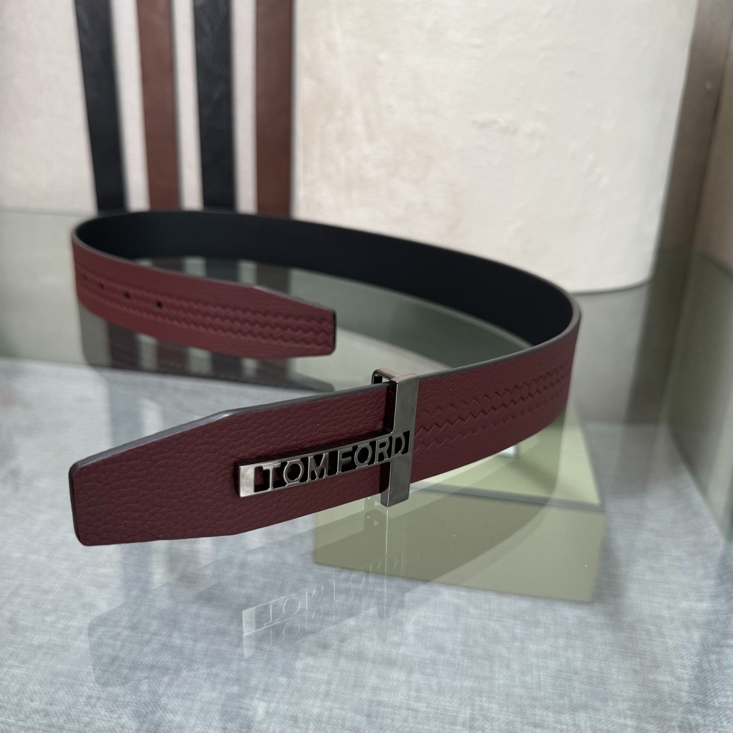 Tom Ford Handmade Reversible Belt 3.8cm/1.50″ Red/Black