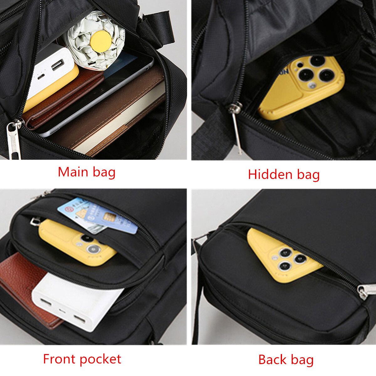 Men’s Fashion Shoulder Casual Crossbody Bag Nylon Fabric Multi Pocket Design
