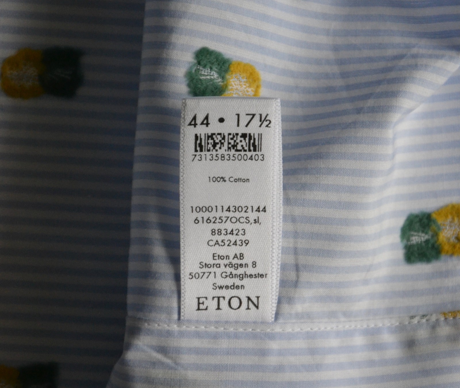 NEW ETON SLIM men’s shirt men’s shirt size 44/17.5″ striped/pineapple pattern Blue