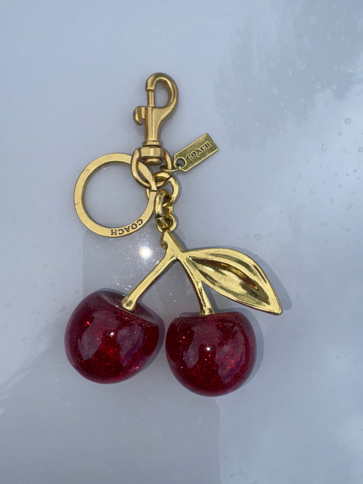 NEW Coach Red Cherry Apple Bag Charm Keychain Resin Metal Brass Purse Decoration