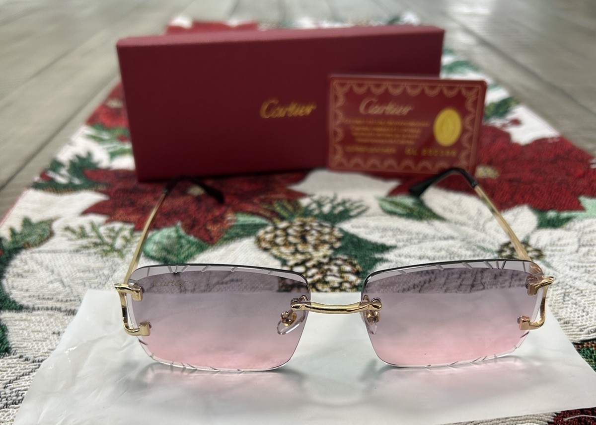 🔥😎Diamond Cut Big C Pink/Grey Lens Frameless & Gold Frame☀️💎