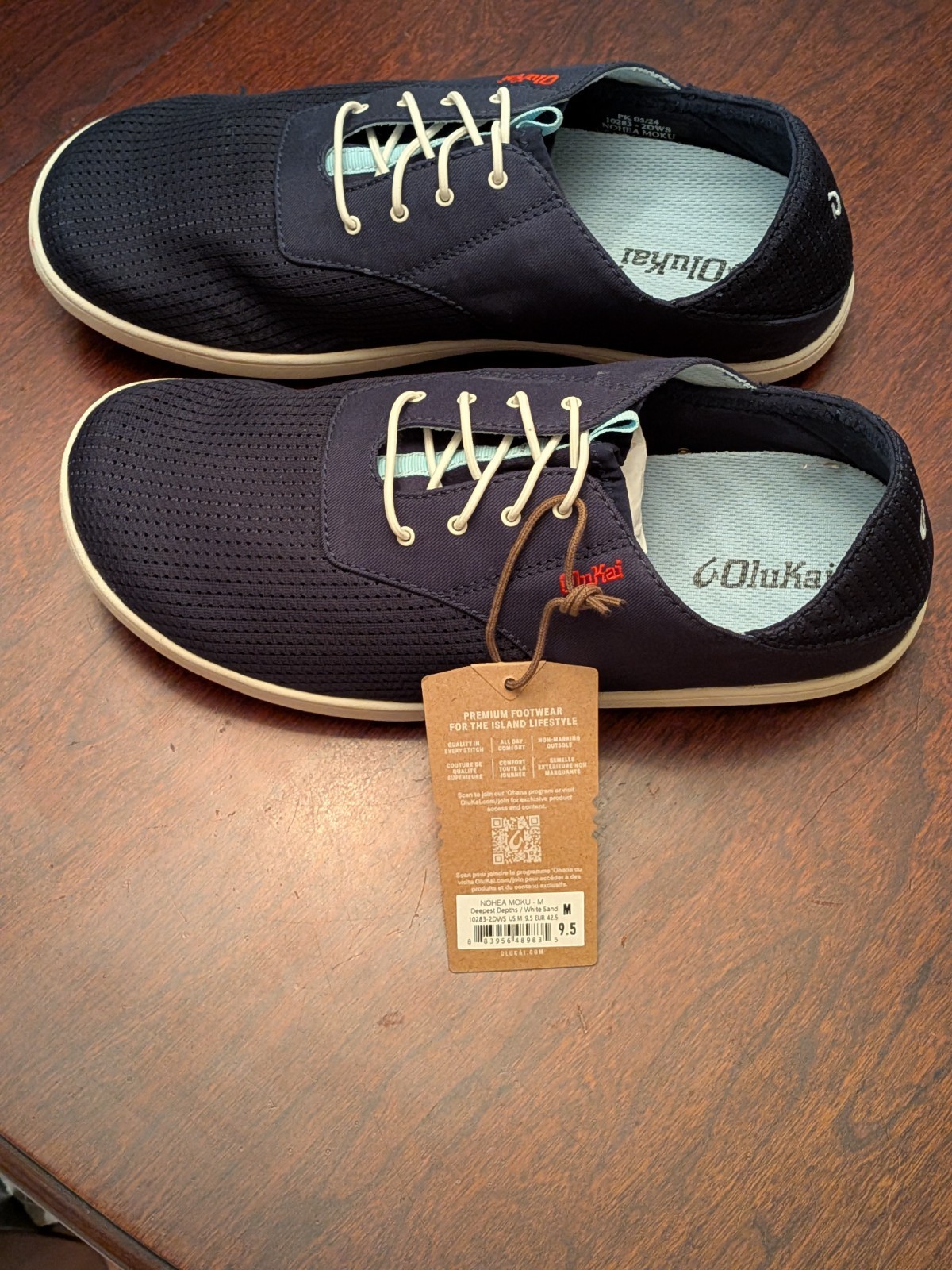 OluKai Nohea Moku Mens Navy Blue Mesh Slip On Lace Up Sneakers Shoes Size 9.5 M
