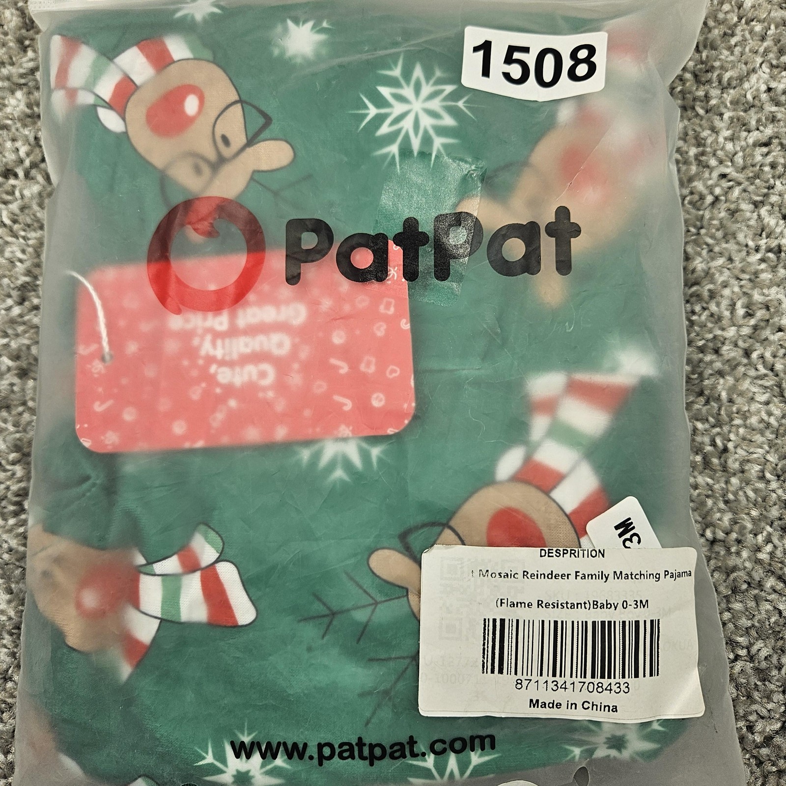 PatPat Reindeer Pajama Romper Baby 0-3M Hooded Holiday Christmas New Zip