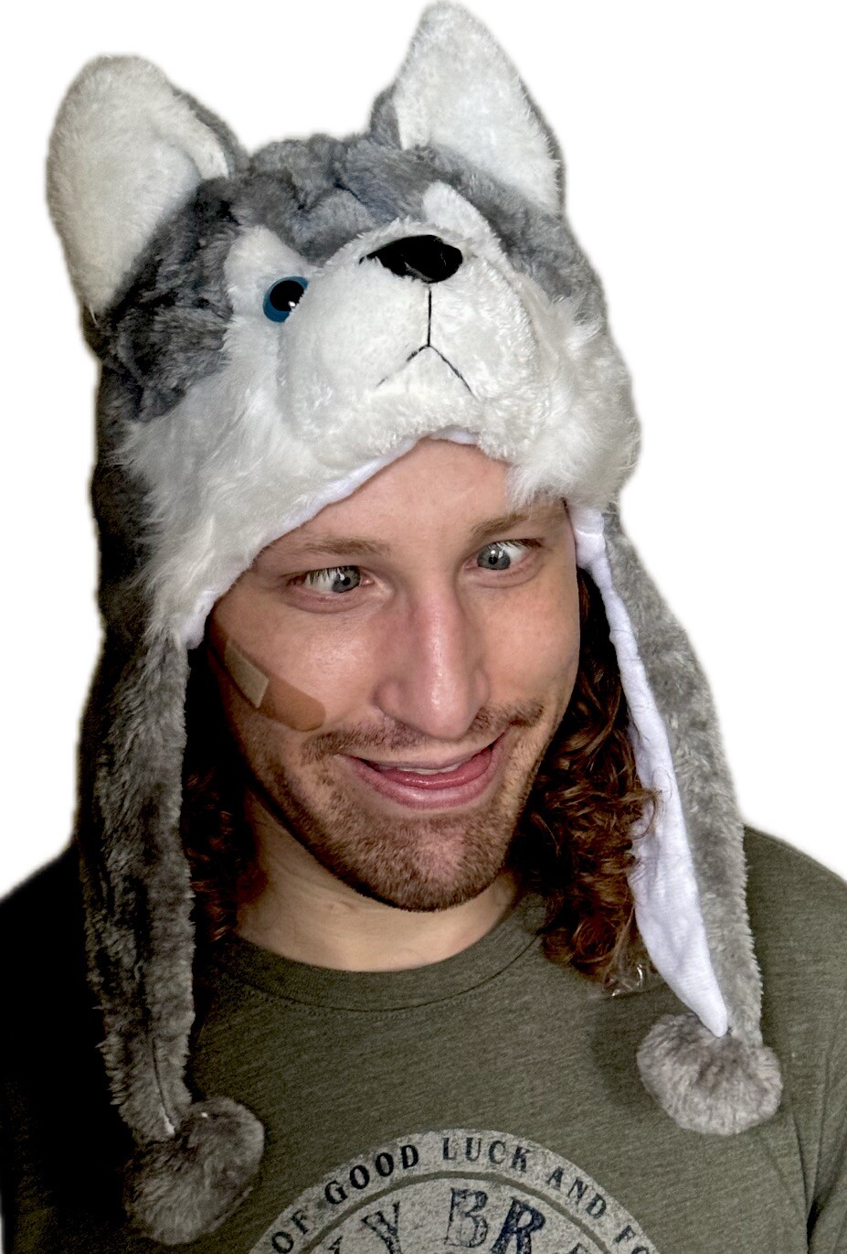 Fluffy Plush Wolf Husky Hood Ear Flap Tie Face Costume Hat Cap Winter Warm Cute