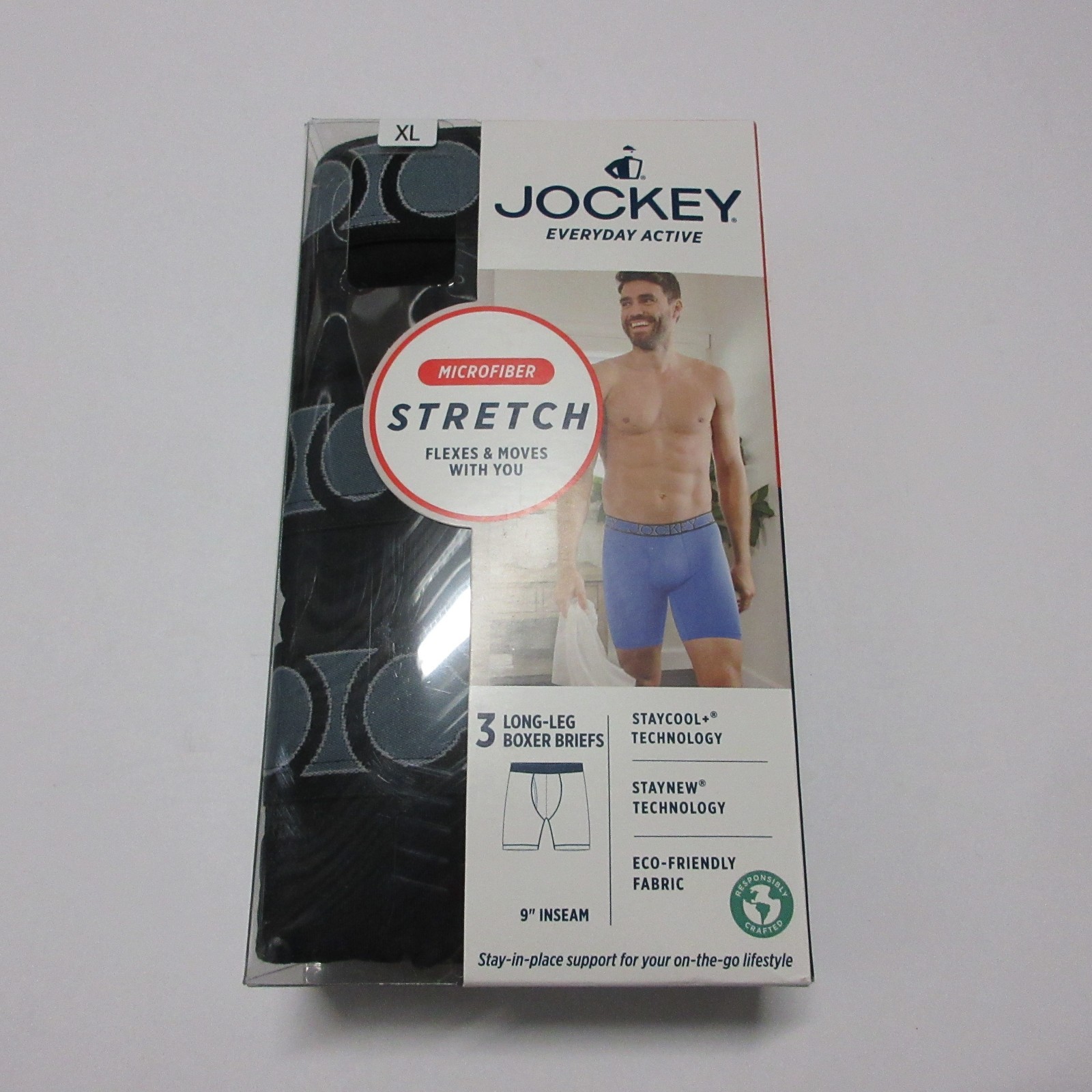 New Jockey Active Microfiber 9″ Boxer Briefs 3 Pack Black Mens XL Stretch Cool