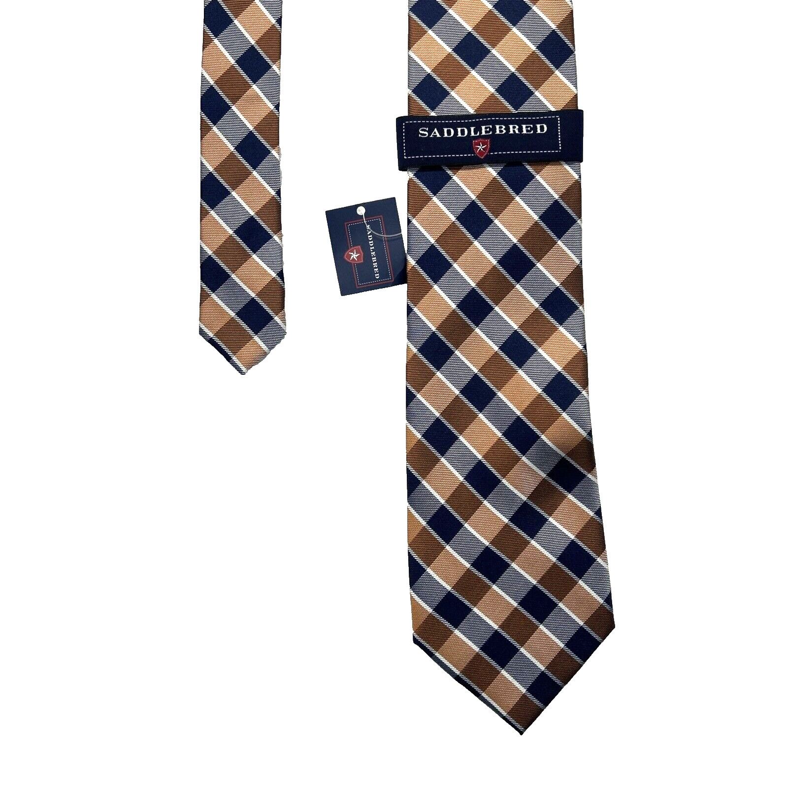 Saddlebred Blue Orange Plaid Men’s Necktie 3.5”x 58.5” 100% Silk NWT $38.00