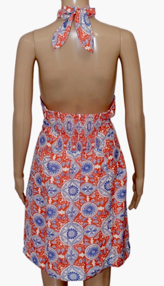 Maeve Anthropologie Halter Dress Size M Button Front Linen Blend Tie Neck Preppy