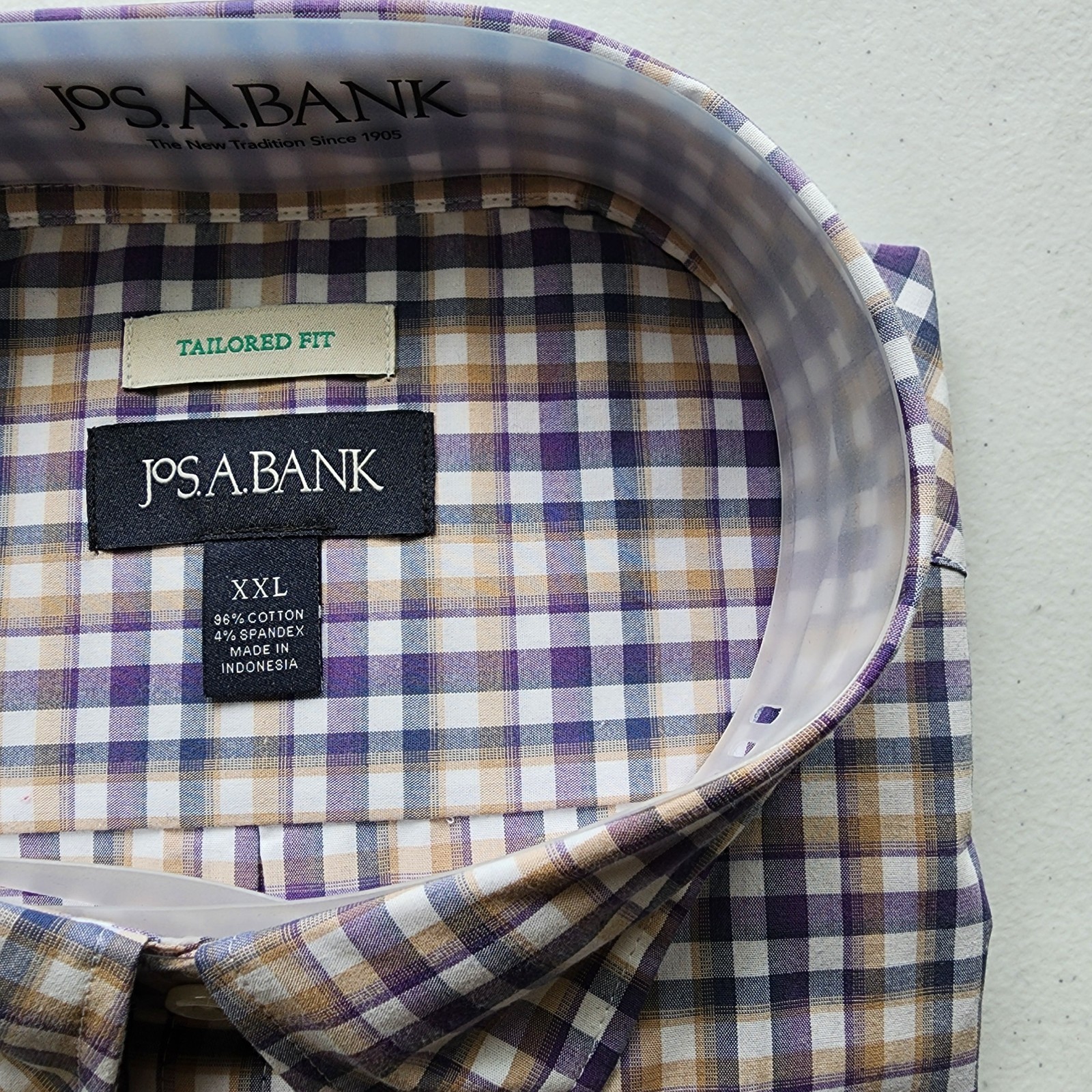 XXL Purple Shirt Plaid Checked Beige White Mens Jos A Bank New Tailored Fit Size