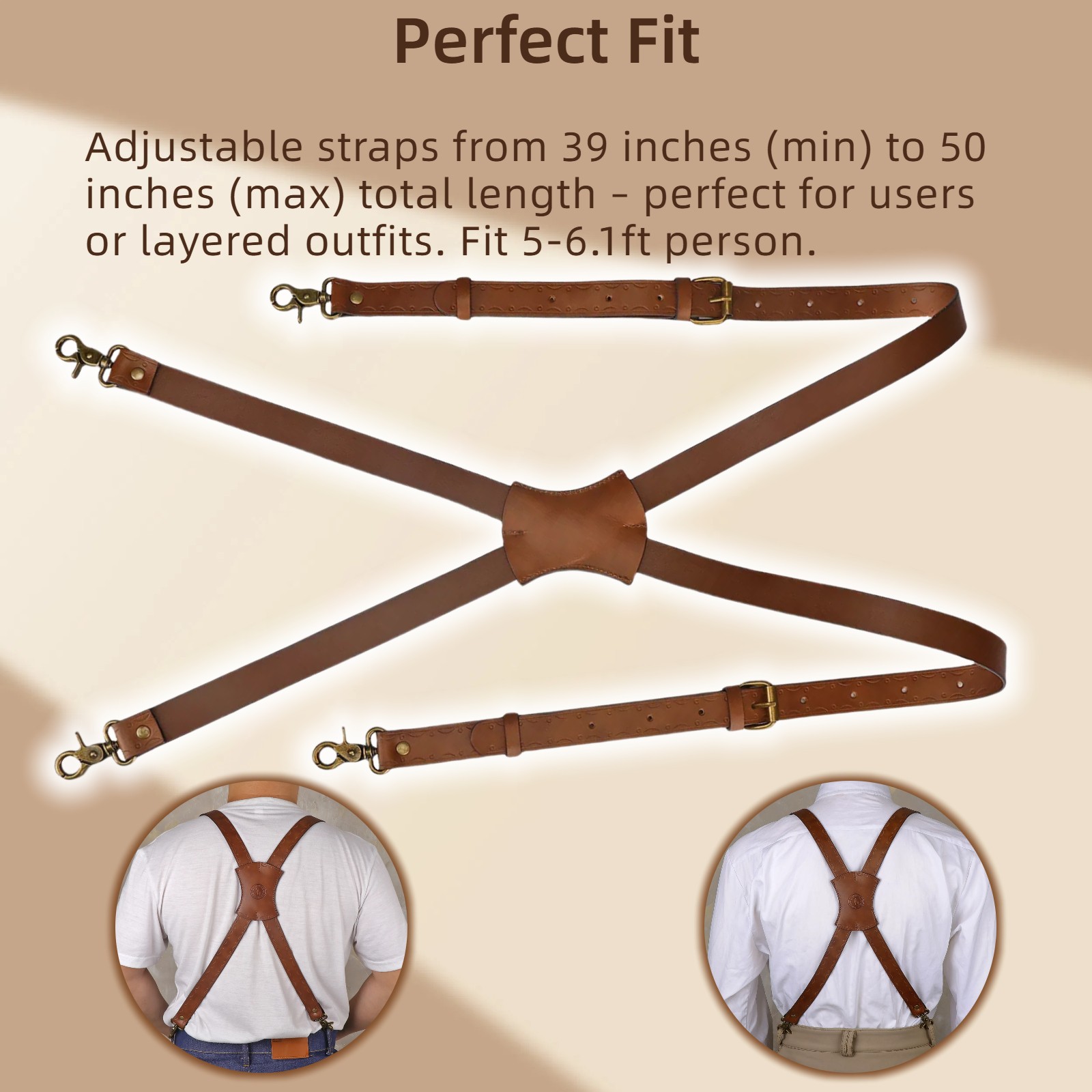 Tourbon Leather Men’s Suspenders X Back Adjustable X-Shaped Hooks Pants Braces