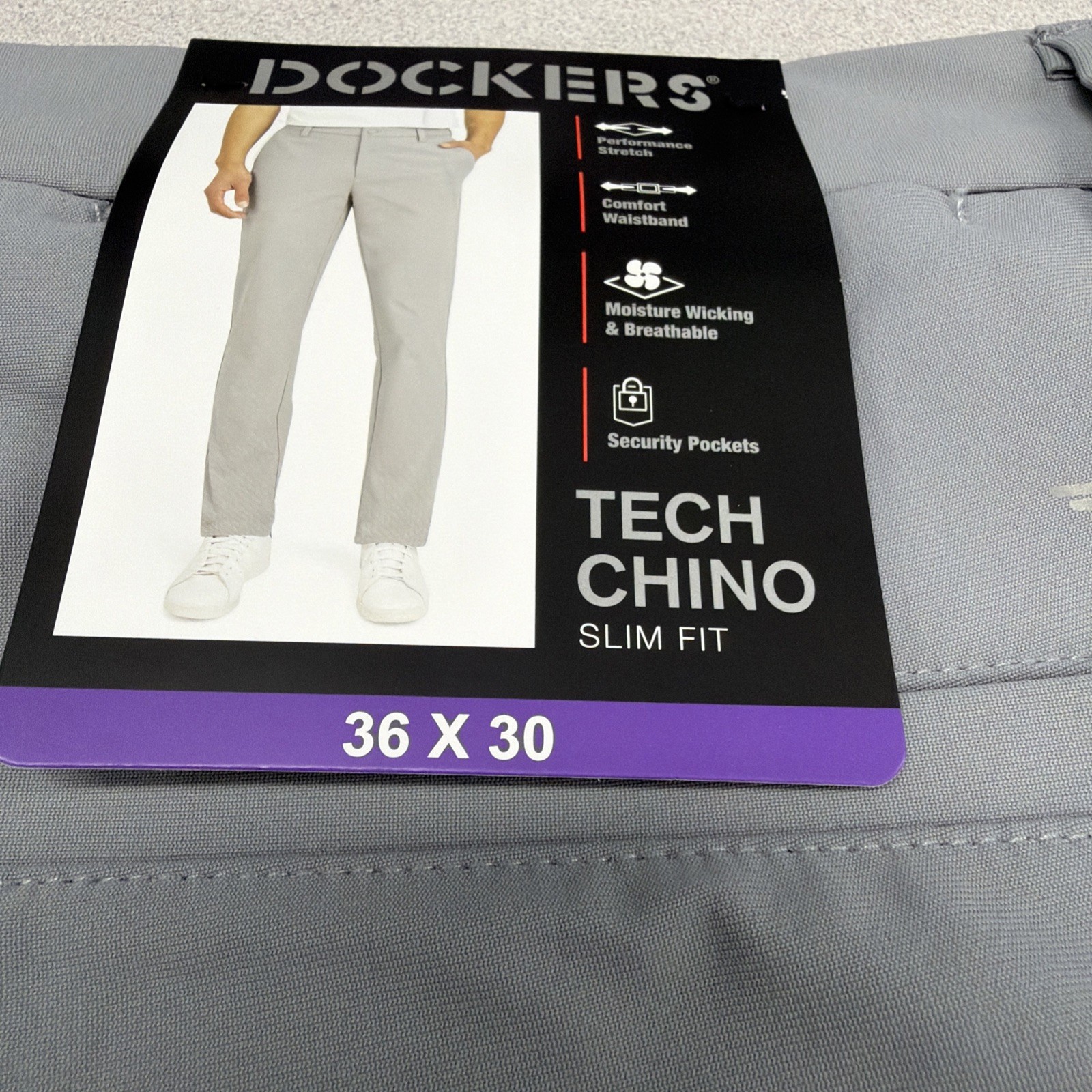Dockers Pants Mens 36×30 Grey Slim Fit Straight Leg Tech Performance NEW