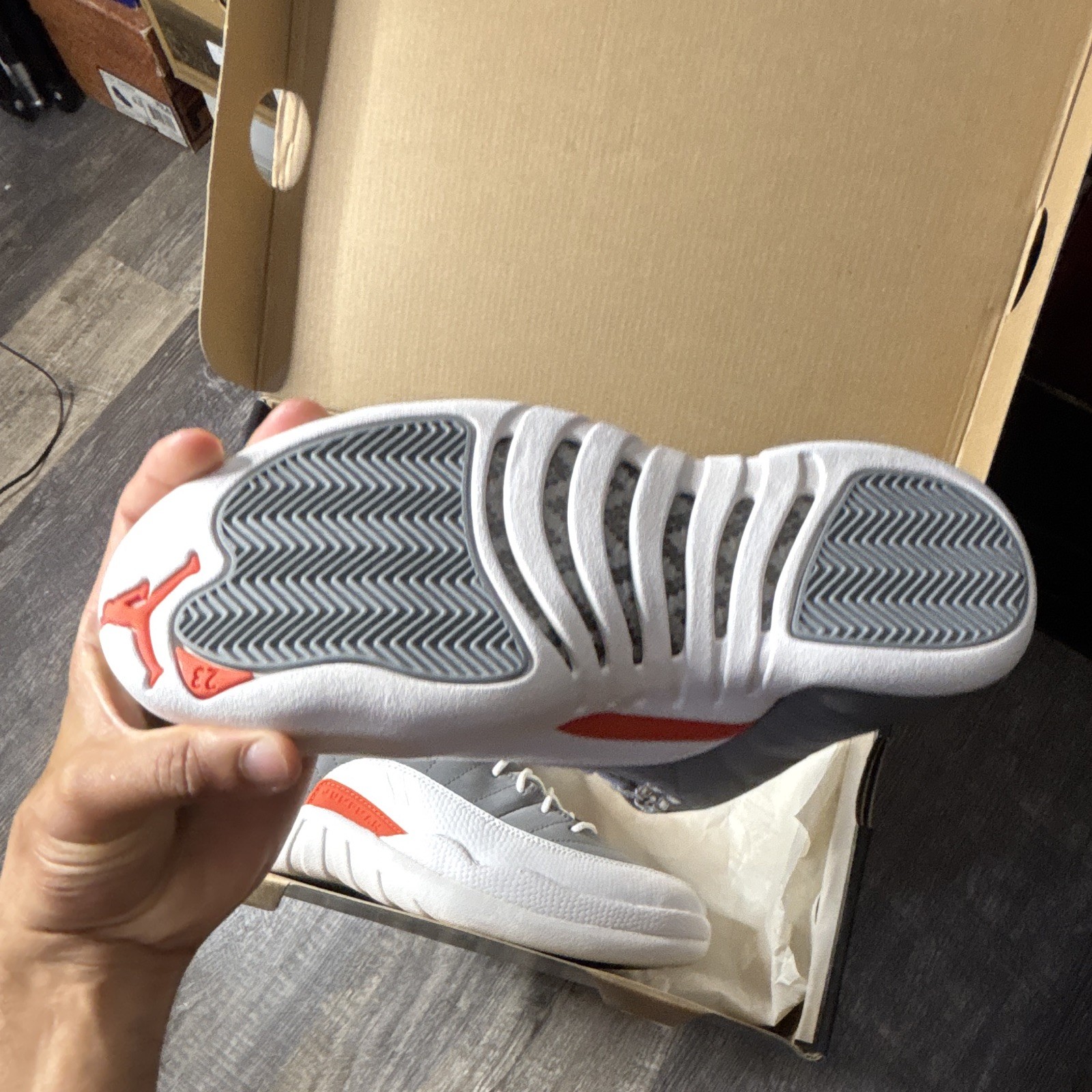 Jordan Air Jordan 12 Retro GS Cool Grey/White/Orange Leather High Top 7.5Y