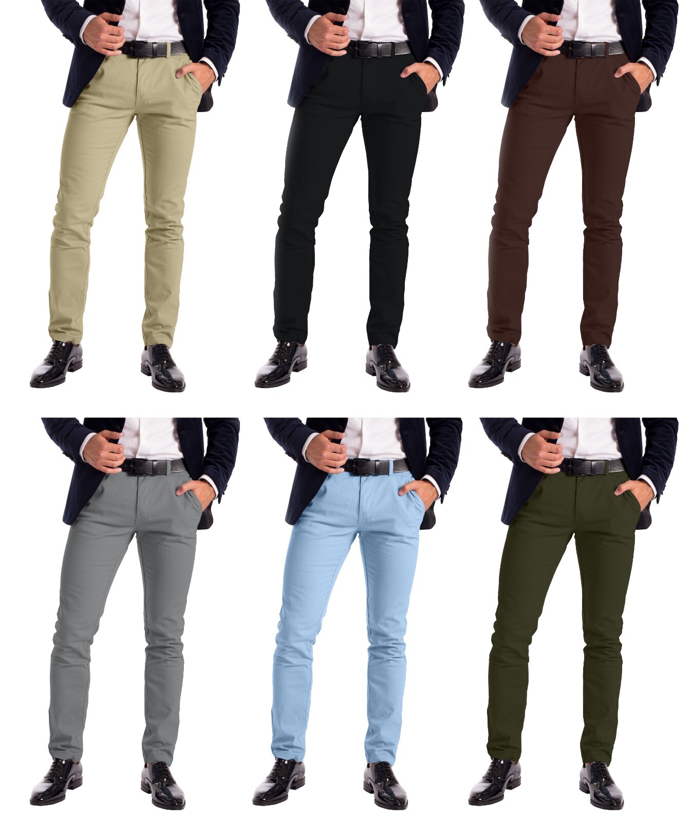Stretch Chino Slim Fit Mens Relaxed Casual Cotton Dress Skinny Pants Size 30-40