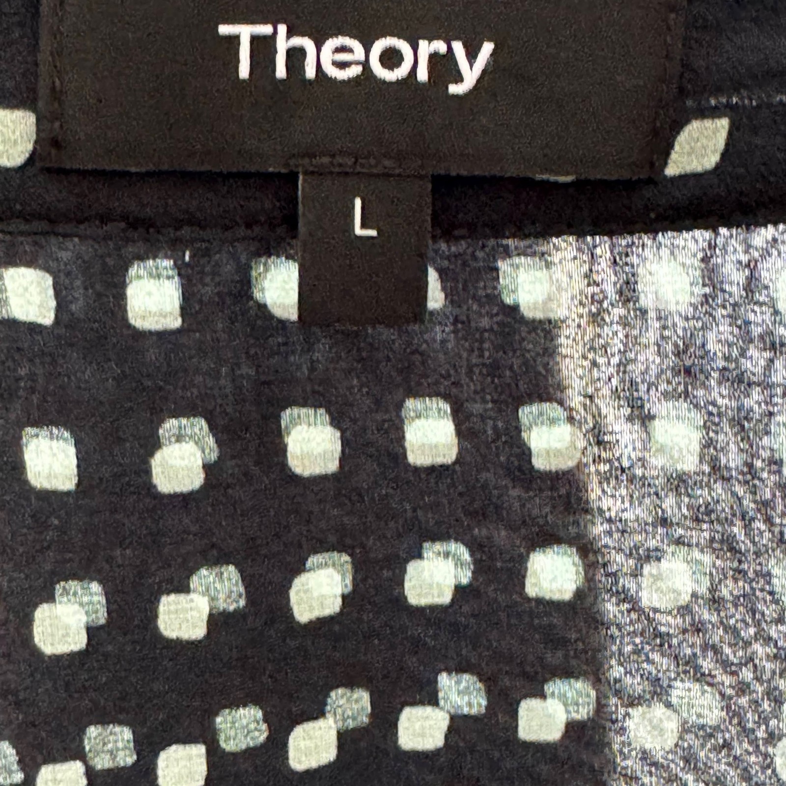 Theory 100% Silk Chiffon Blouse, Sheer Square Print, Size L