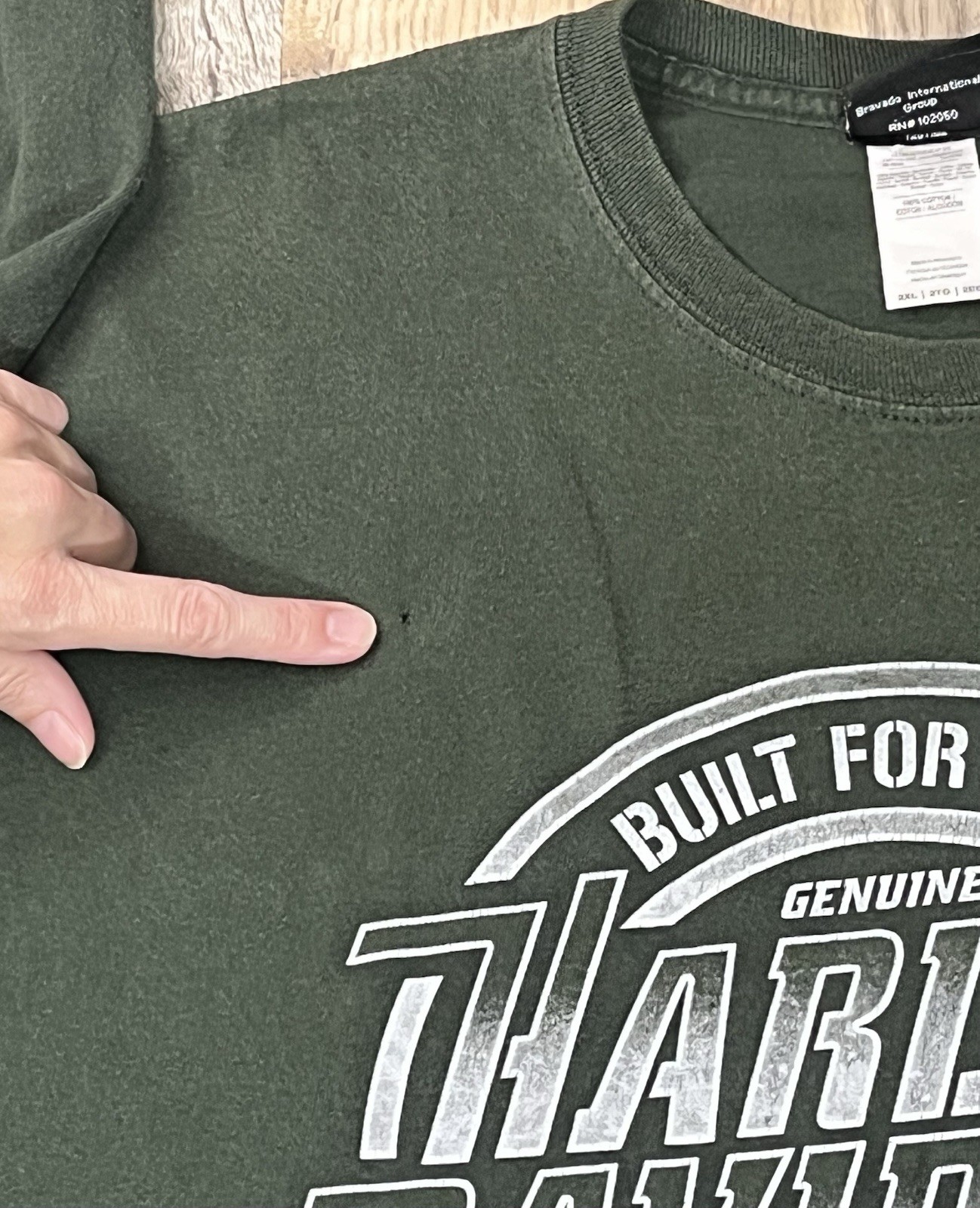 HARLEY-DAVIDSON Blue Ridge Hickory NC Green Long-Sleeve T-Shirt Men’s 2XL HOLES