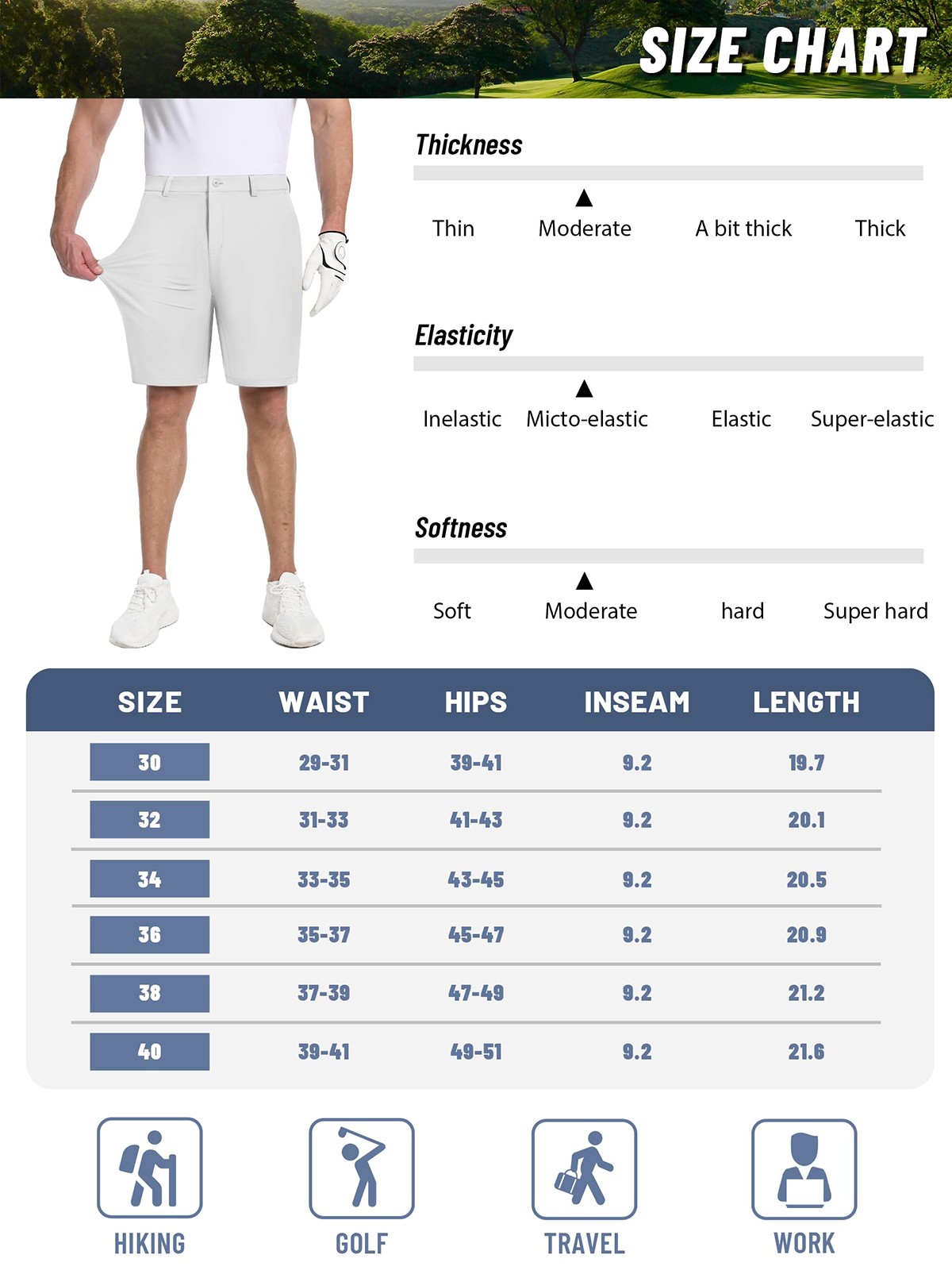 Men’s Golf Shorts 9 Inch Stretch Lightweight Dress Work Casual Shorts Quick Dry