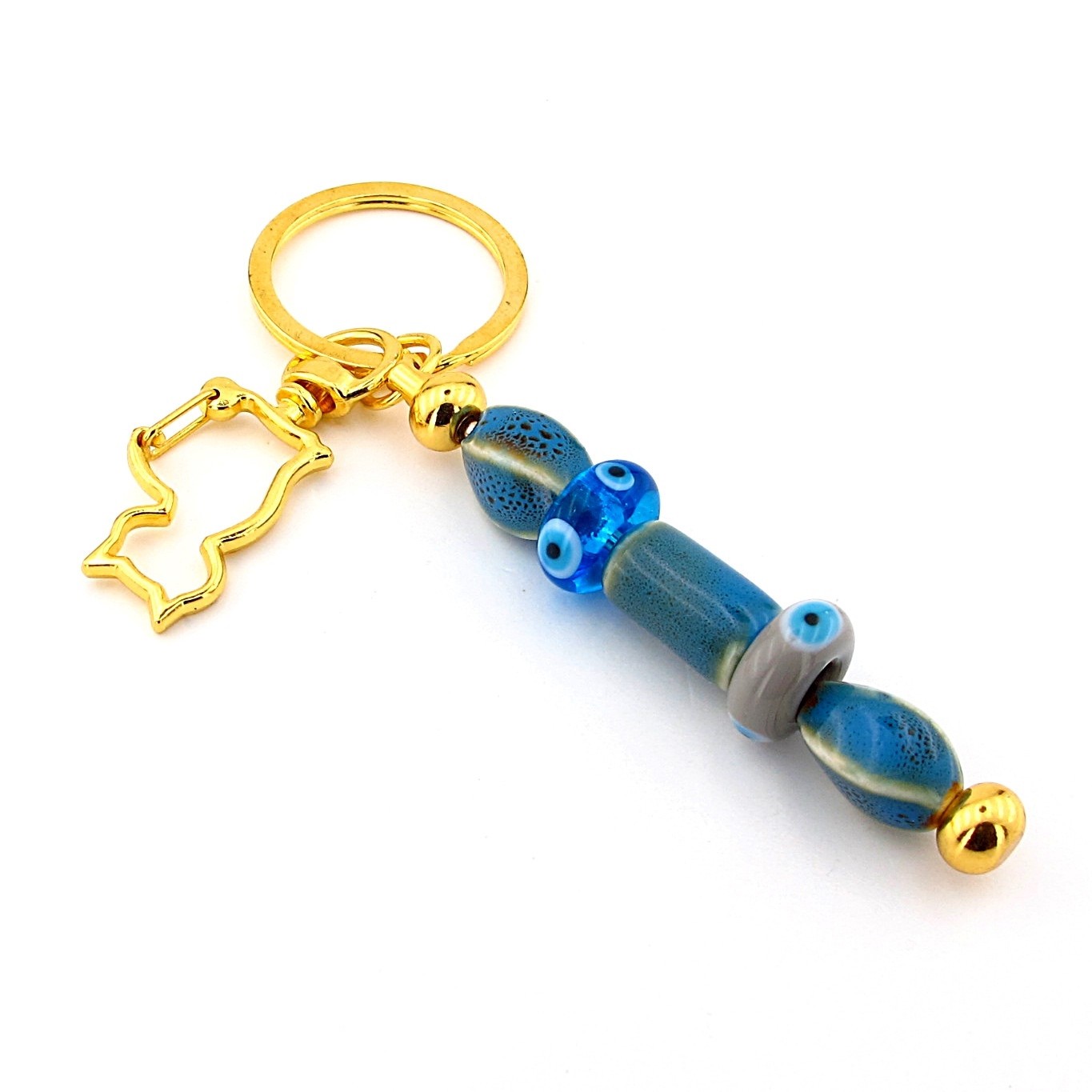 Handmade Ceramic Glass Evil Eye Keychain Cat Purse Bag Charm Screw Off BCH04