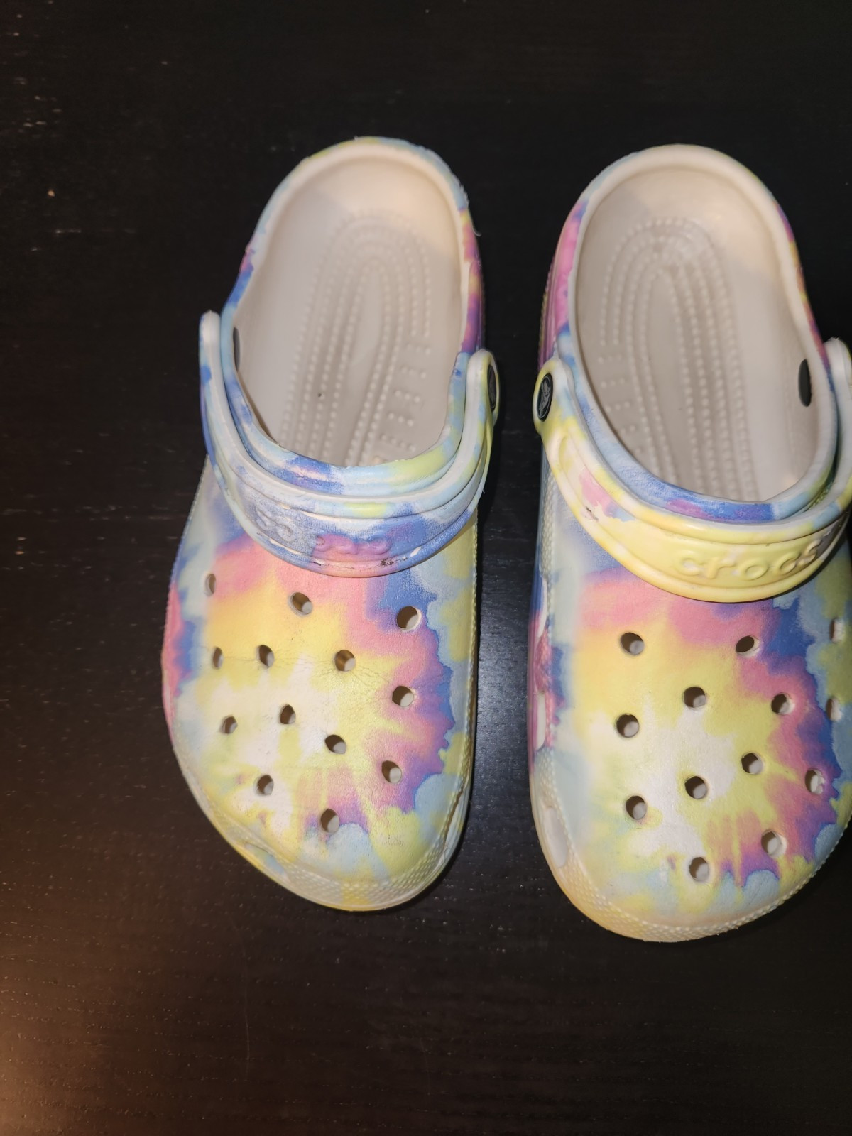 Crocs Classic Clog Unisex W- 8 M-6 Slip On Tie Dye Multicolor Logo Strap