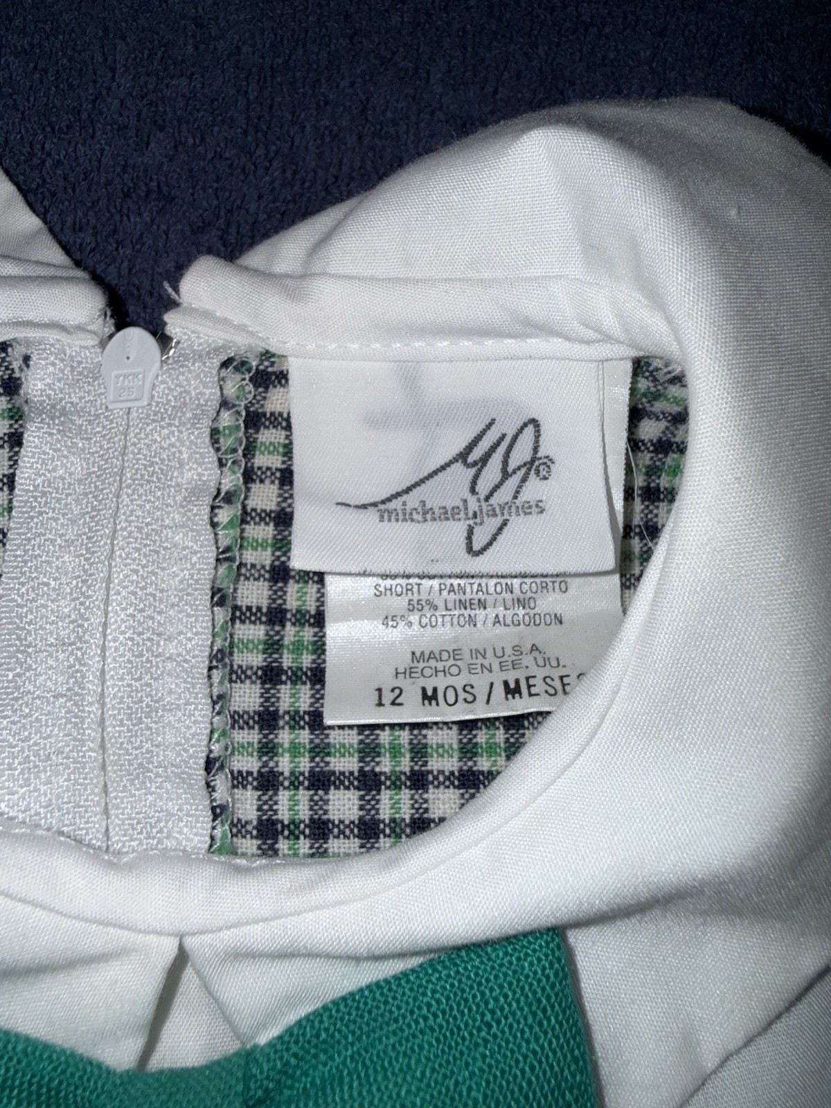 Vintage Michael James Infant Plaid Shorts Romper White Peter Pan Collar Bow tie