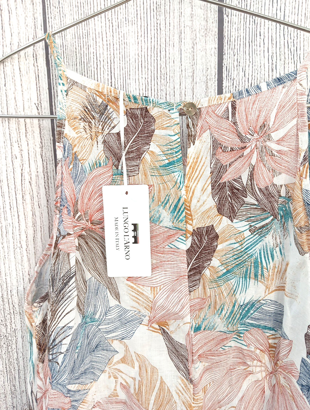 LUNGO L’ARNO Sun Dress Woman’s Small Color: Bianco Made in Italy Leaf Design