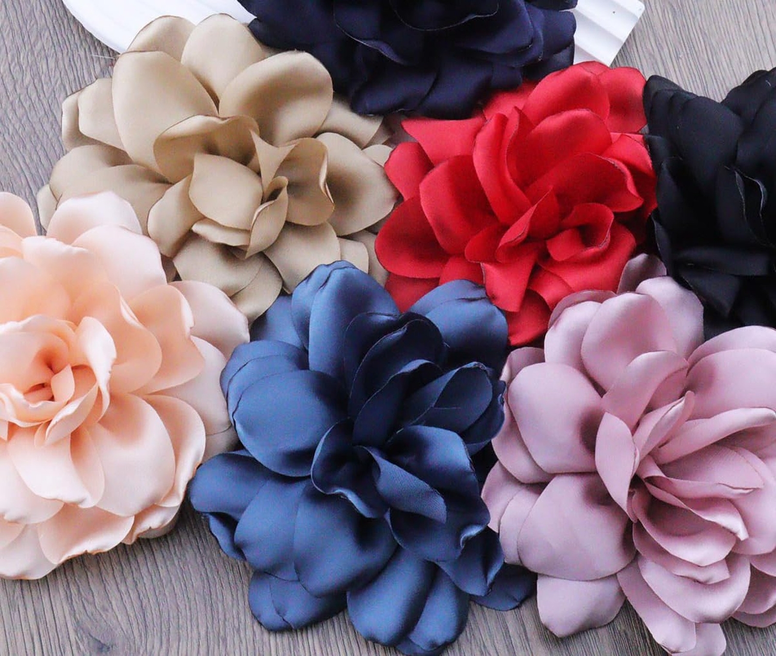 Large Camellia Satin Fabric Flower Brooch Pins Hairpin for Women,ladies. Khaki