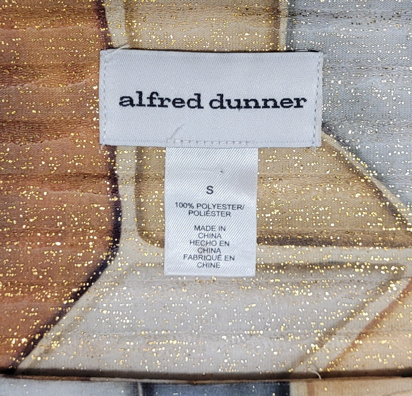 Alfred Dunner Size S Women’s Art Deco Geometric Square Neck Blouse 3/4 Sleeves