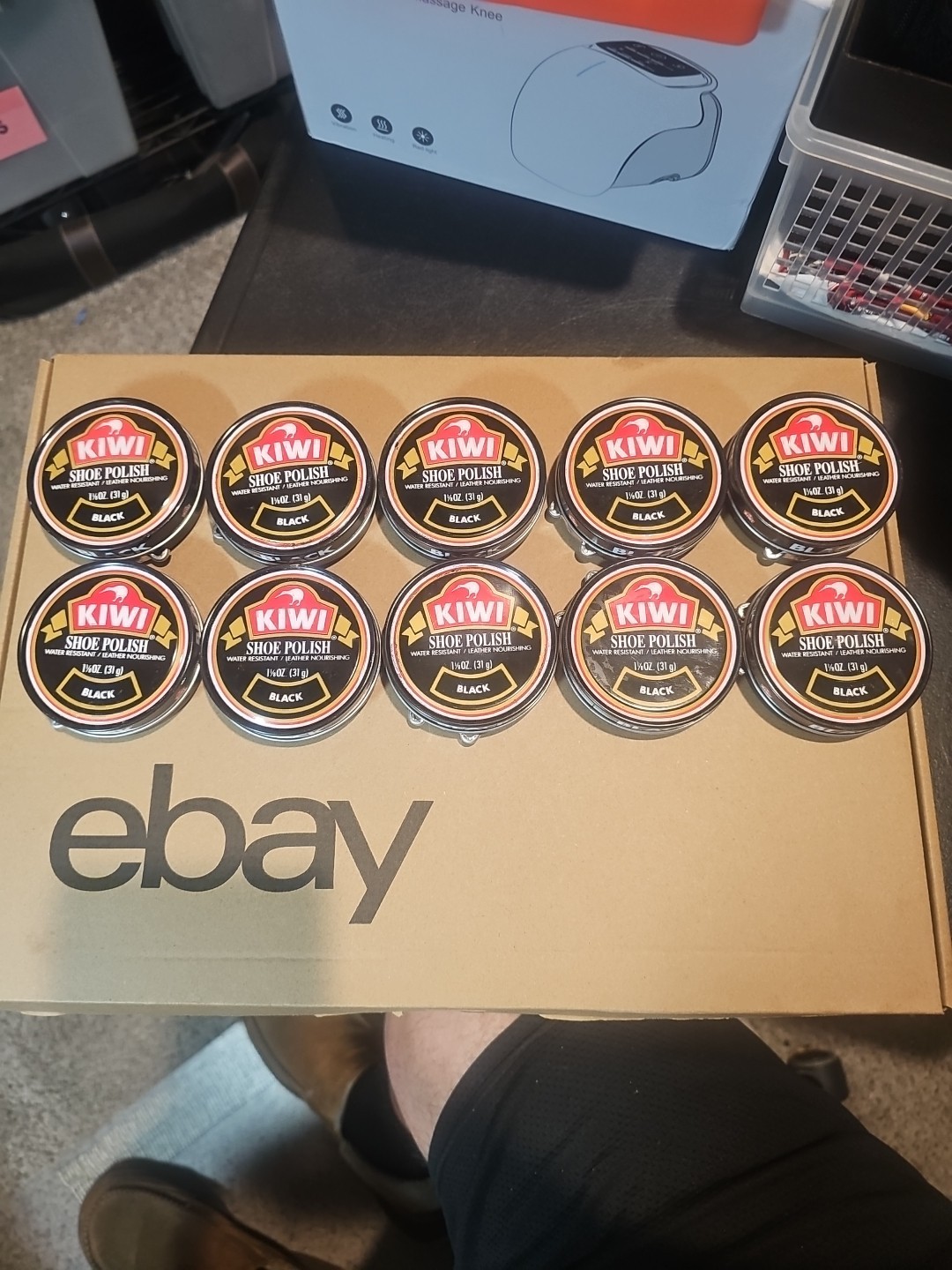 10 Pack Kiwi Shoe Polish Renews and Protects BLACK Leather 1 1/8 oz or-32g, 5/12