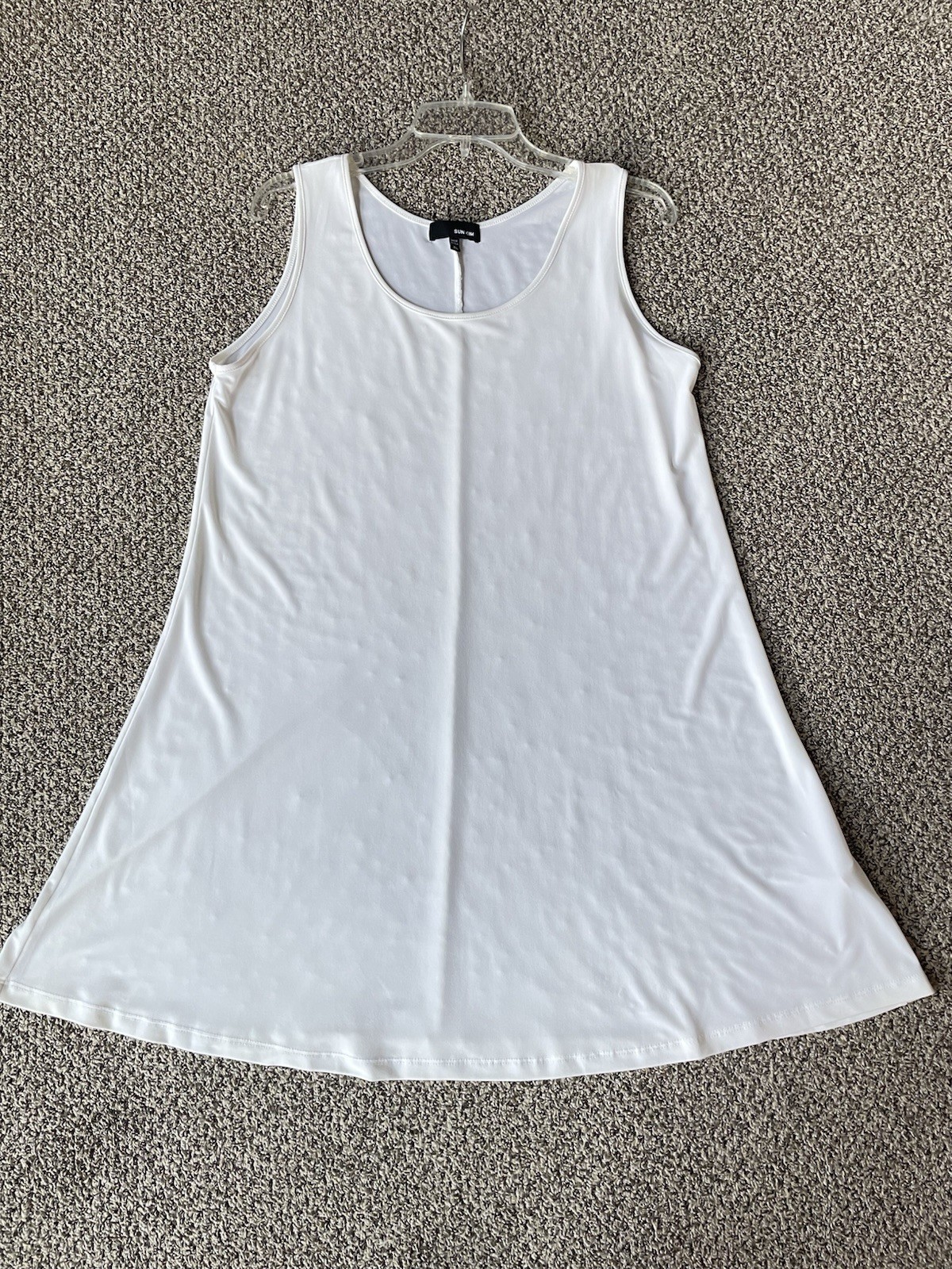 Sun Kim Tank Dress Tunic XL White A Line Sleeveless Scoop Neck Polyester Spandex